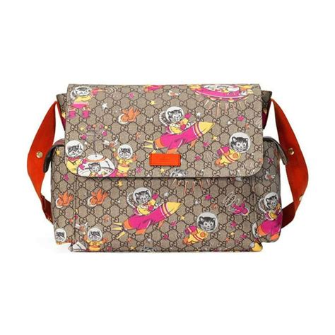 Gucci Space Cats Cat GG Canvas Diaper Bag Beige Multicolor 